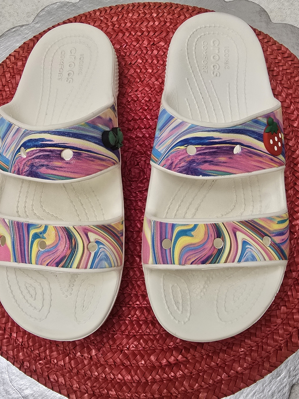 Women's CROCS Multicolor Swirl Slide Sandals Size 8